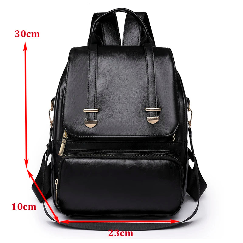 Vintage Leather School Backpack for Teenage Girls