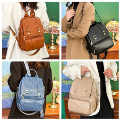 Vintage Leather School Backpack for Teenage Girls