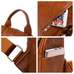 Vintage Leather School Backpack for Teenage Girls