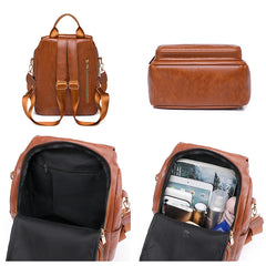 Vintage Leather School Backpack for Teenage Girls
