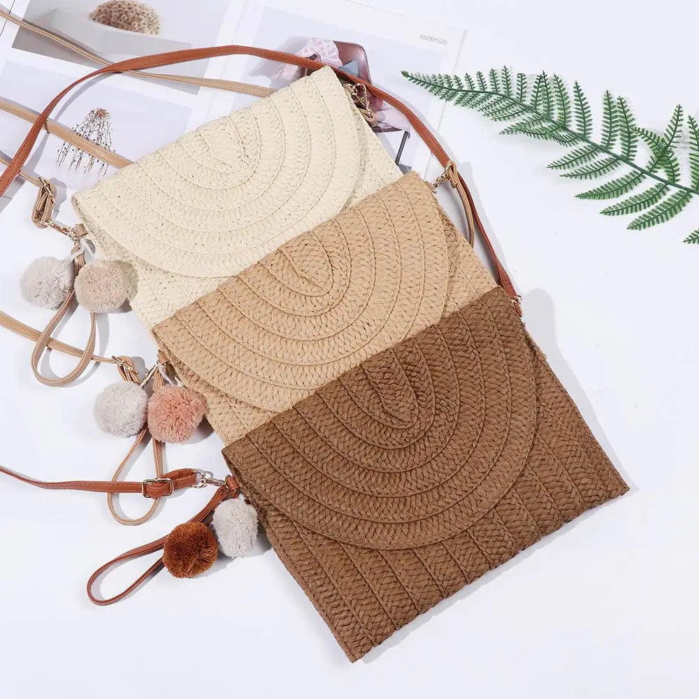 Summer Straw Shoulder Bag Retro Style Envelope Purse Wallet