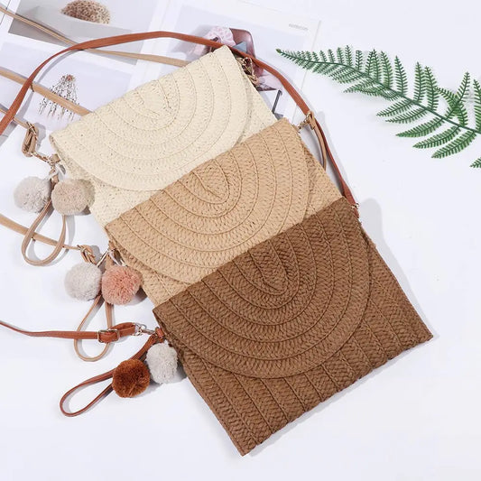 Summer Straw Shoulder Bag Retro Style Envelope Purse Wallet