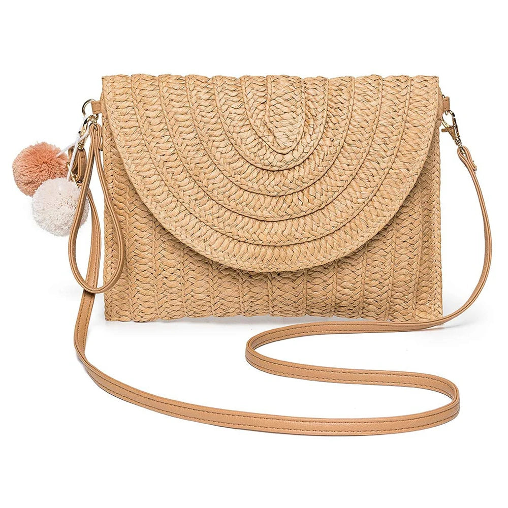 Summer Straw Shoulder Bag Retro Style Envelope Purse Wallet