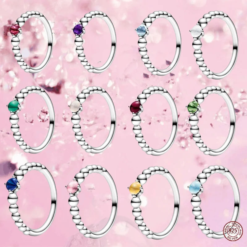 925 Silver Beaded Ring - 12 Colors