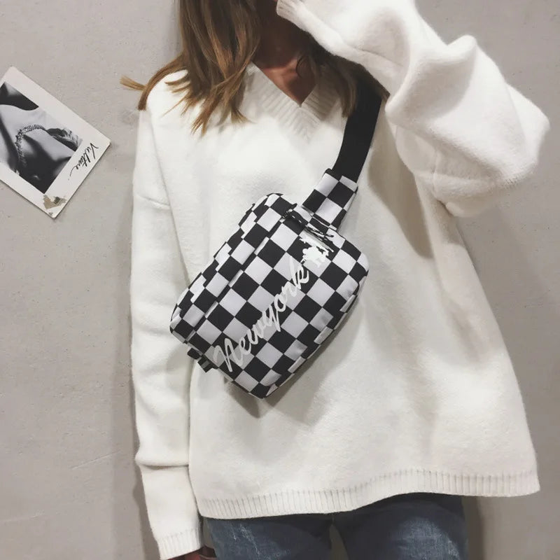 Unisex Lattice Checkerboard Waist Bag