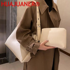 Women's 2-Piece Shoulder Bags Set Large Capacity PU Leather Handbags