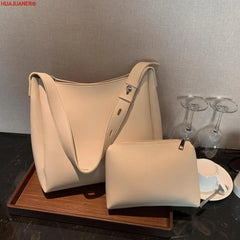 Women's 2-Piece Shoulder Bags Set Large Capacity PU Leather Handbags