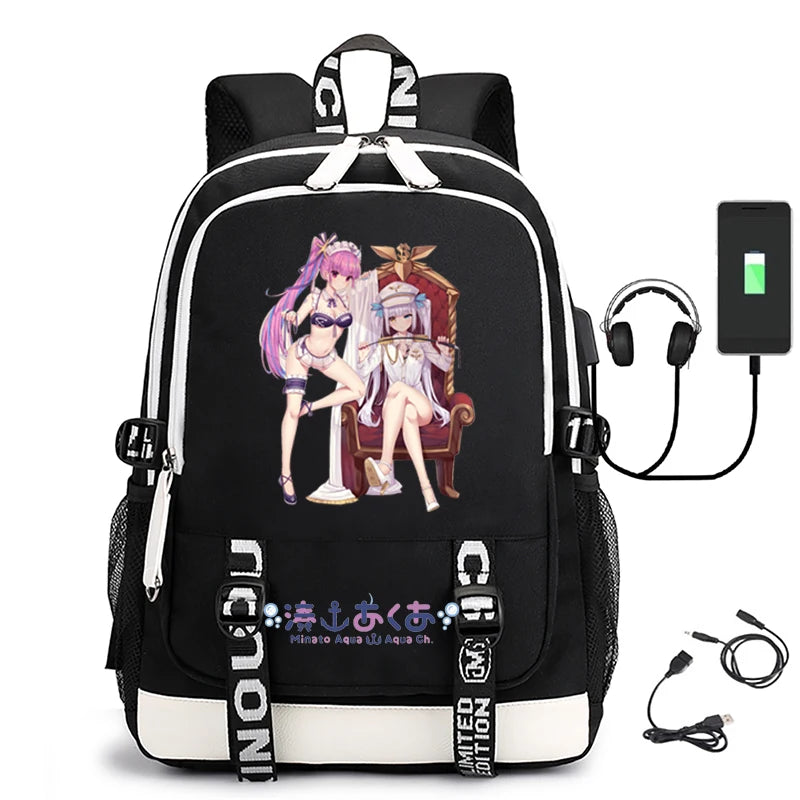 USB Large-Capacity Youth Schoolbag Minato Aqua Backpack