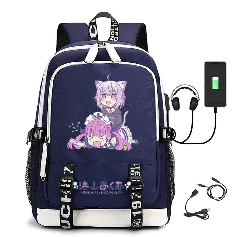 USB Large-Capacity Youth Schoolbag Minato Aqua Backpack