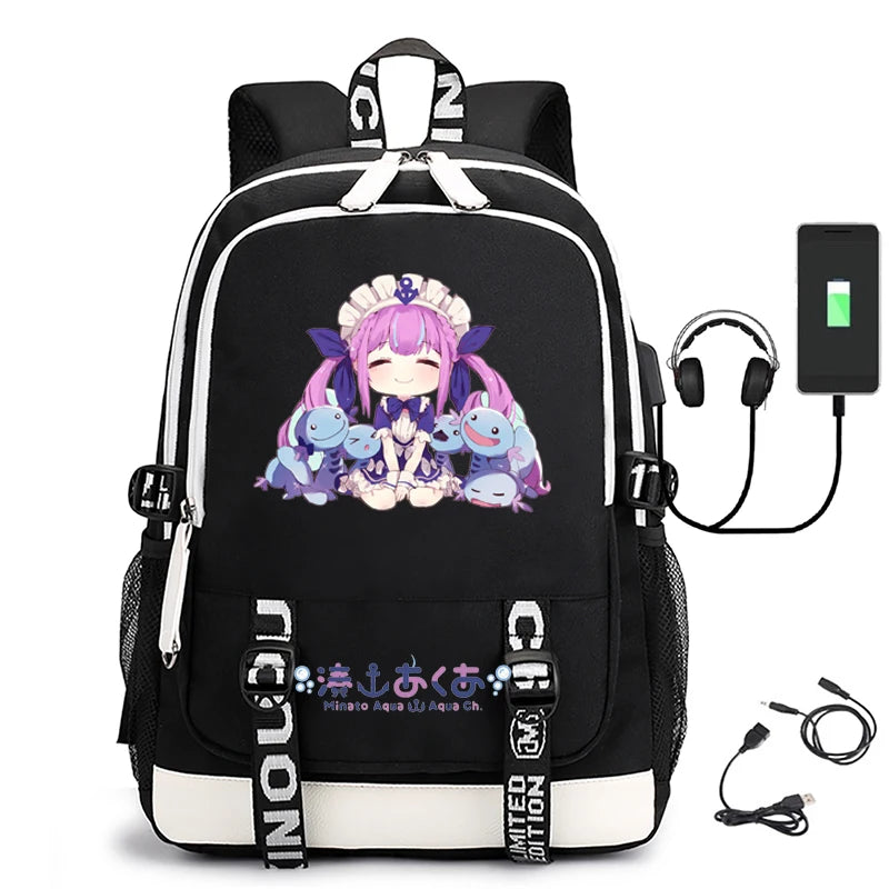 USB Large-Capacity Youth Schoolbag Minato Aqua Backpack