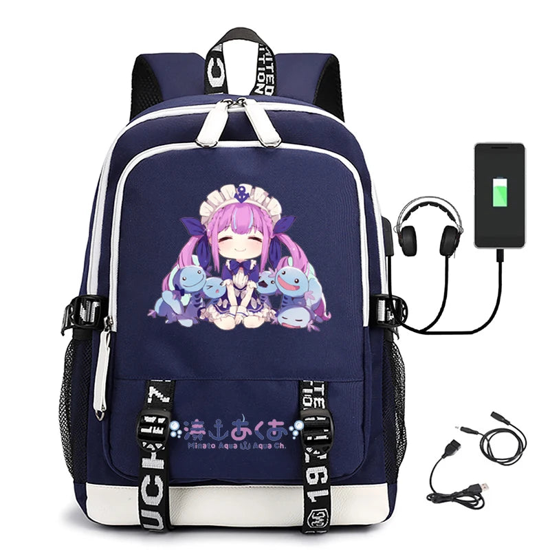 USB Large-Capacity Youth Schoolbag Minato Aqua Backpack