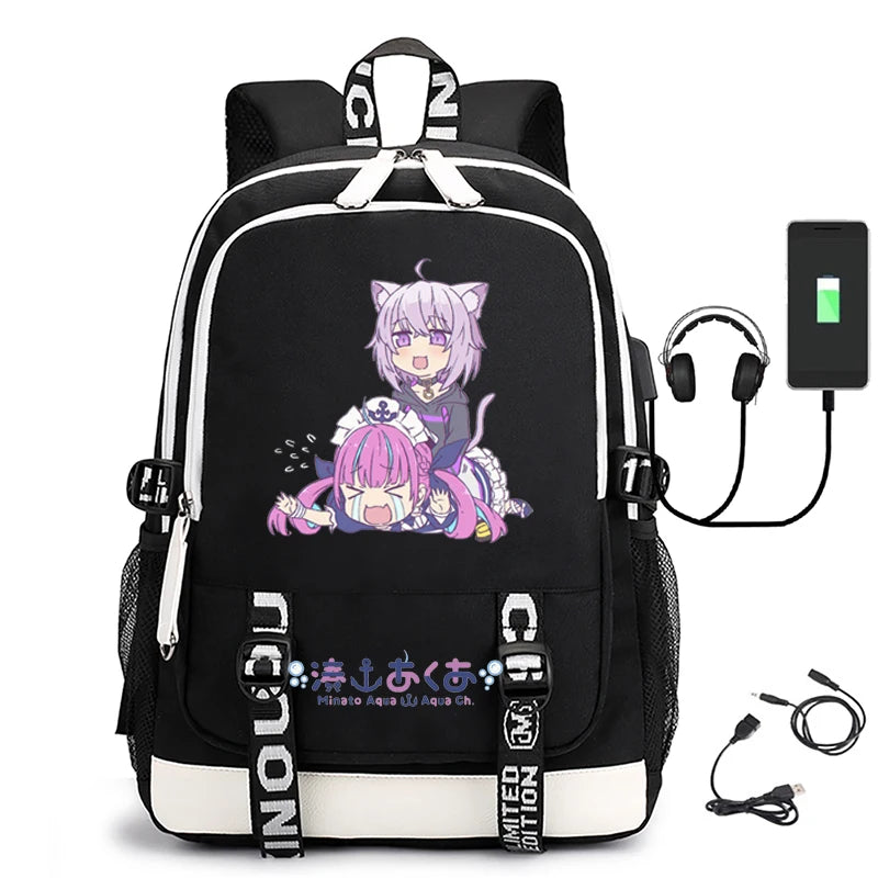 USB Large-Capacity Youth Schoolbag Minato Aqua Backpack