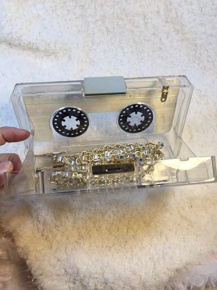 Transparent Tape Cassettes Clutch Evening Bag