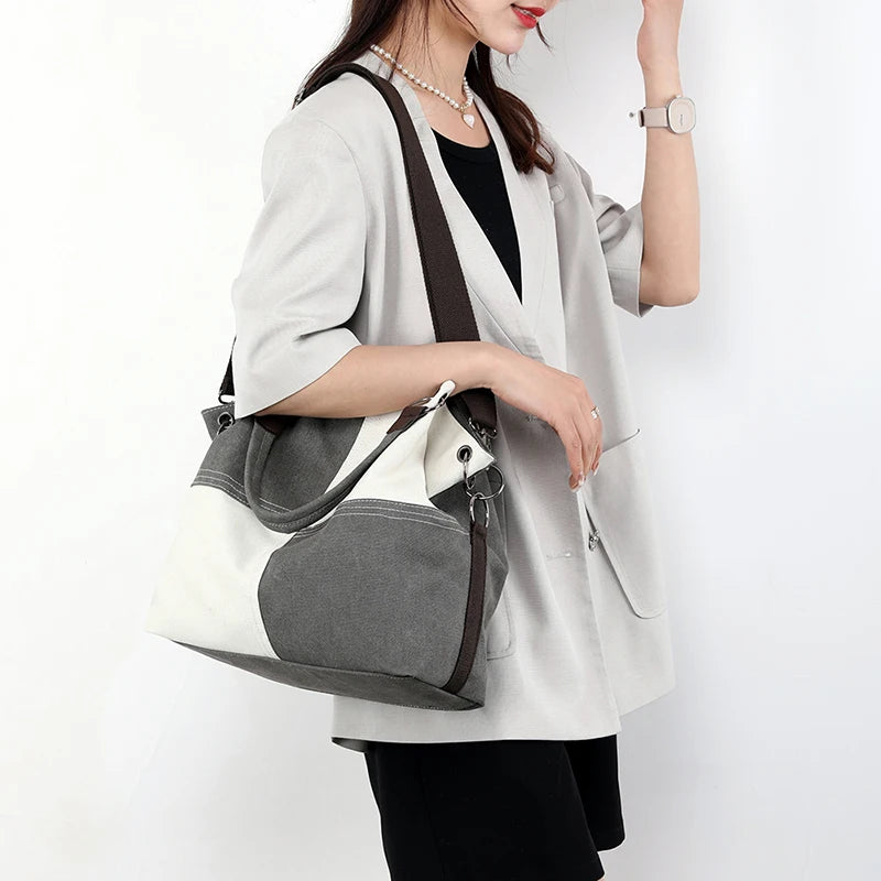 Canvas Women's Shoulder Bag Patchwork Handbags Ladies Tote Crossbody Bag