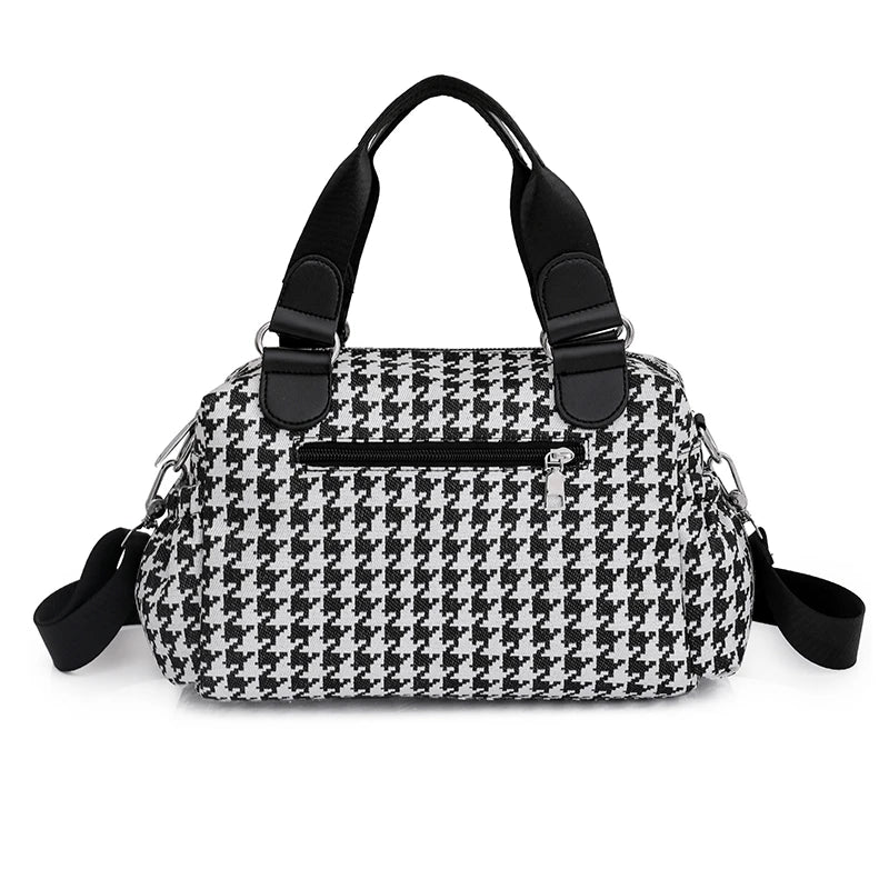 Houndstooth Handbags Canvas Female Packages England Style Classic Cluch