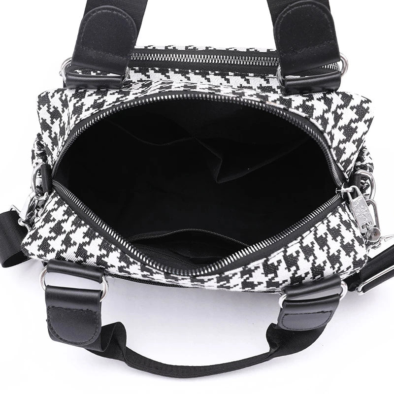 Houndstooth Handbags Canvas Female Packages England Style Classic Cluch
