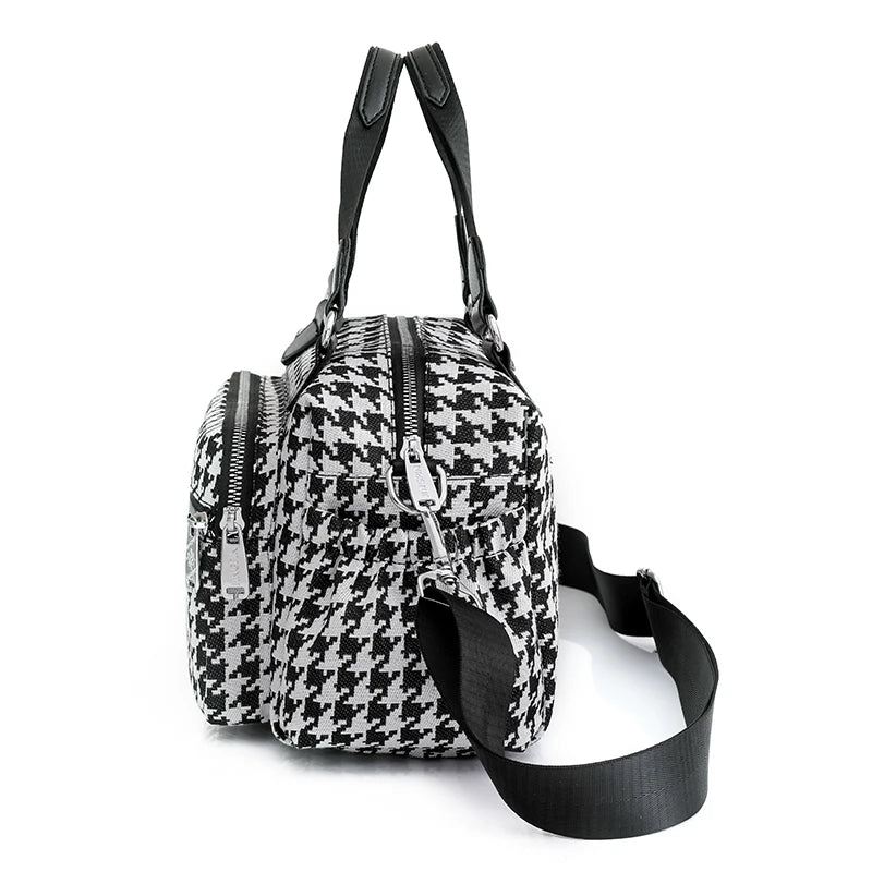 Houndstooth Handbags Canvas Female Packages England Style Classic Cluch