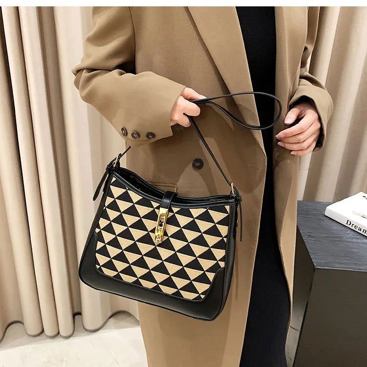 Houndstooth Bucket Purse Patchwork Shoulder Bag