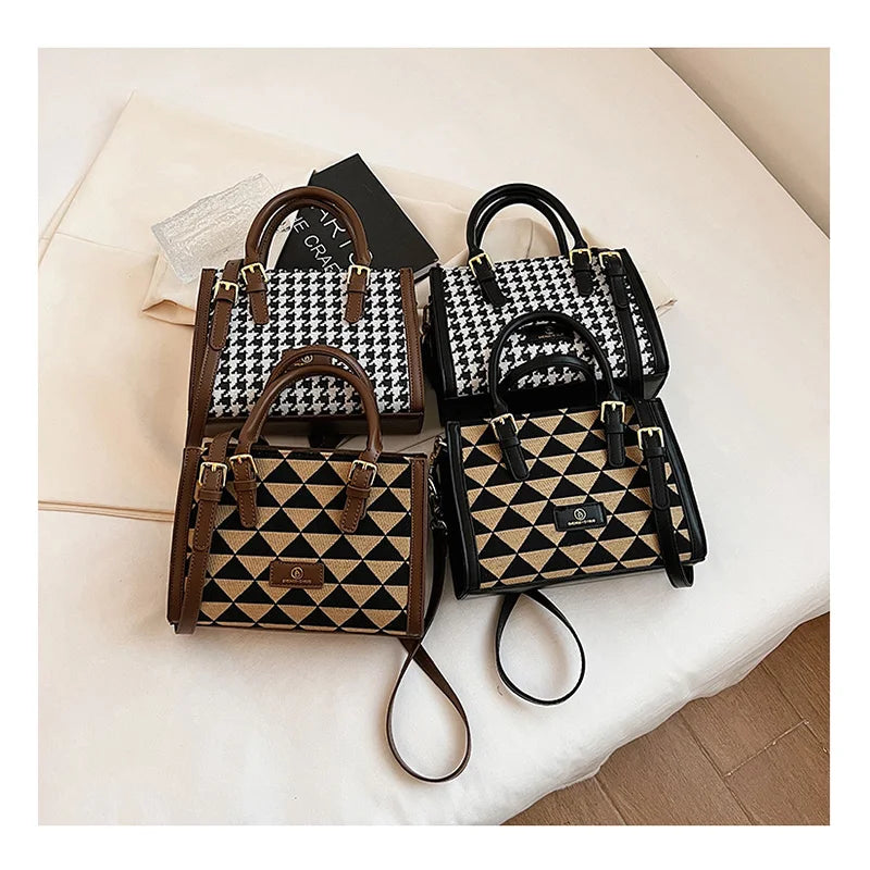 Houndstooth Large Tote Bag for Women