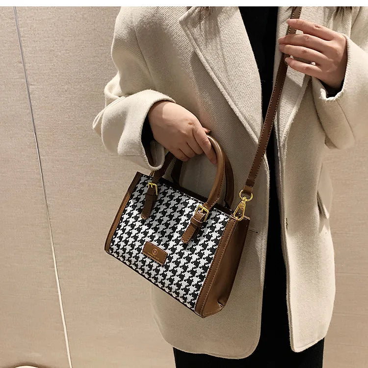Houndstooth Large Tote Bag for Women
