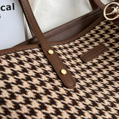 Houndstooth Shoulder Bags Winter Totes Large Capacity Handbags