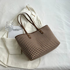 Houndstooth Shoulder Bags Winter Totes Large Capacity Handbags