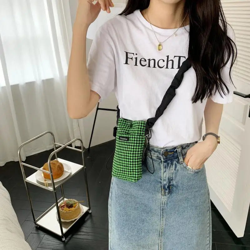 Houndstooth Single Shoulder Messenger Bag Women Mini Phone Bags