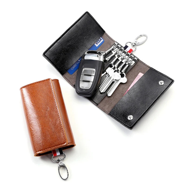 Retro Oil Wax Leather Key Bag 3-Fold Multifunctional Holder