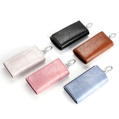 Retro Oil Wax Leather Key Bag 3-Fold Multifunctional Holder