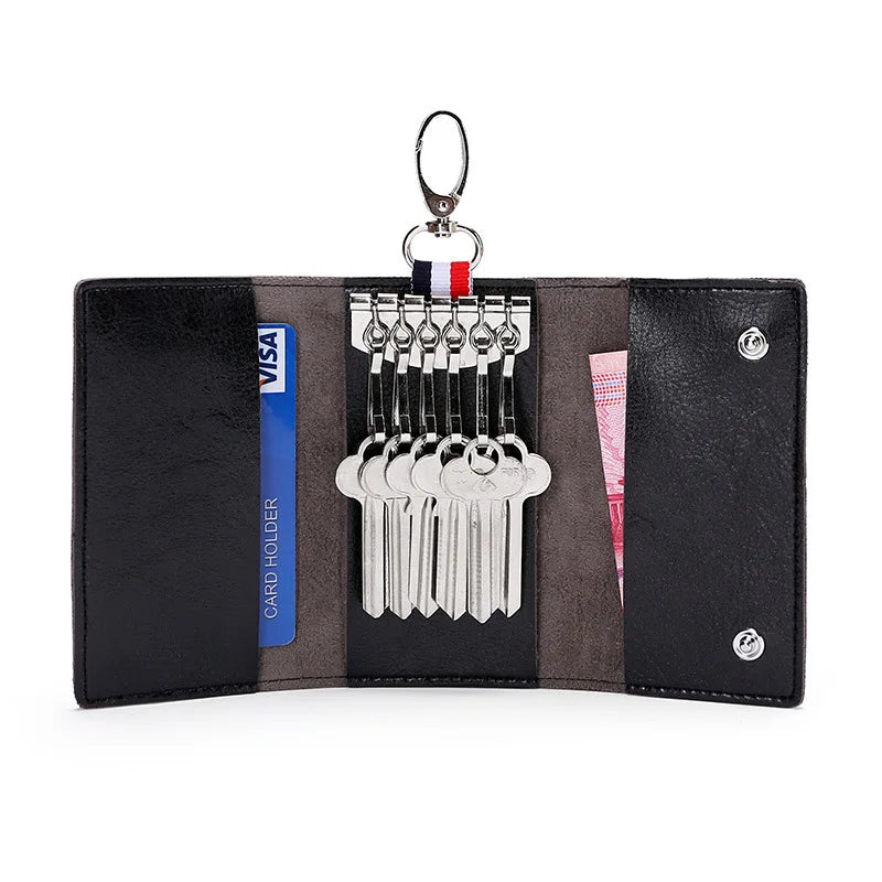 Retro Oil Wax Leather Key Bag 3-Fold Multifunctional Holder