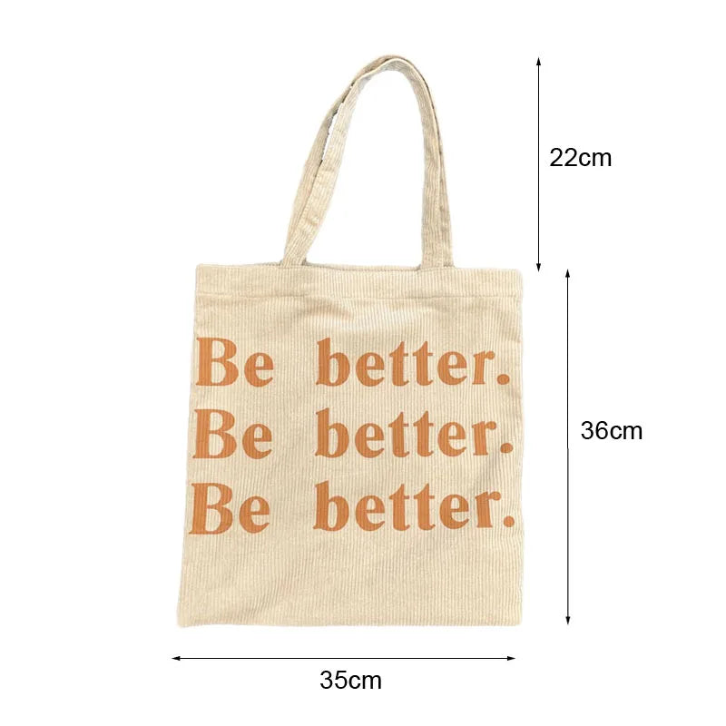 Corduroy Shoulder Bag Reusable Tote Handbag for Women