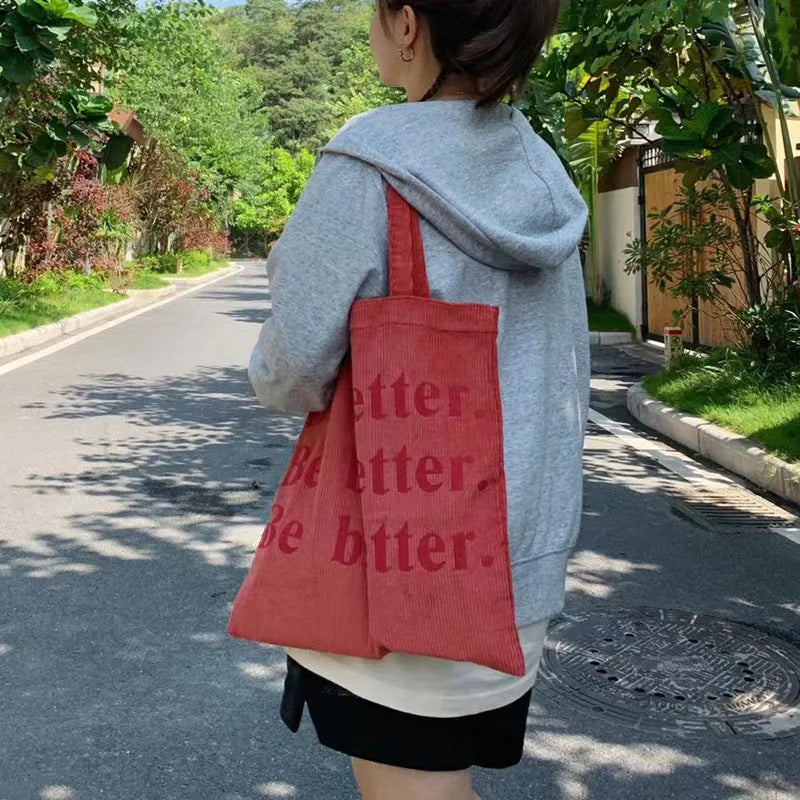 Corduroy Shoulder Bag Reusable Tote Handbag for Women