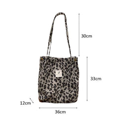 Corduroy Plum Blossom Pattern Tote Leopard Handbag