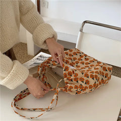Corduroy Plum Blossom Pattern Tote Leopard Handbag