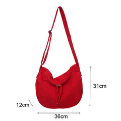 Corduroy Shoulder Bag Retro Style Large Capacity Tote Messenger Bag