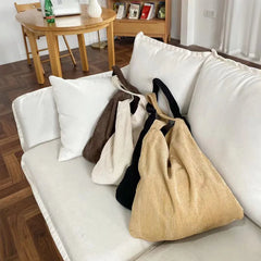 Corduroy Casual Tote Women Travel Reusable Handbag Large Shoulder Bag
