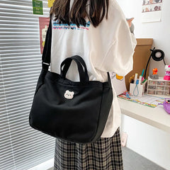 Bear Canvas Crossbody Bag Solid Shopping Handbag Adjustable Shoulder Strap