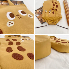 Peanut Cartoon Canvas Shoulder Bag Tote Handbag Women's Drawstring