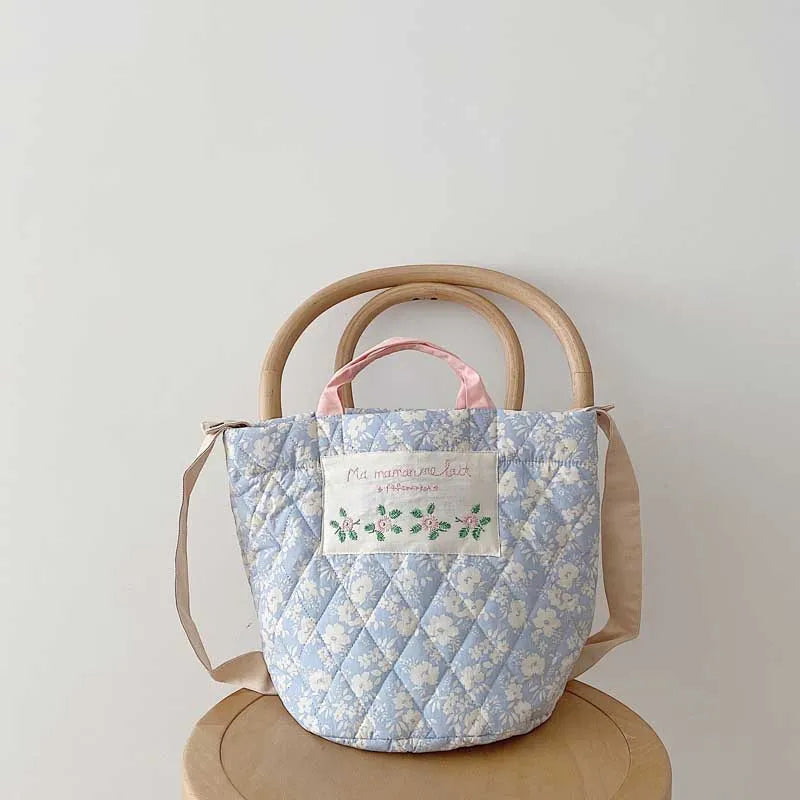 Floral Embroidered Canvas Handbag Large Bucket Mommy Bag
