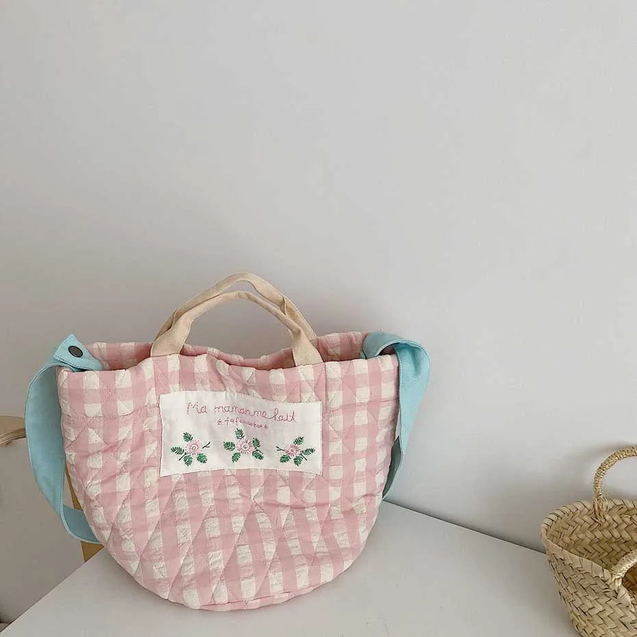 Floral Embroidered Canvas Handbag Large Bucket Mommy Bag
