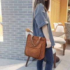 Corduroy Casual Tote Solid Retro Women Handbag Girls Student Shoulder Bag