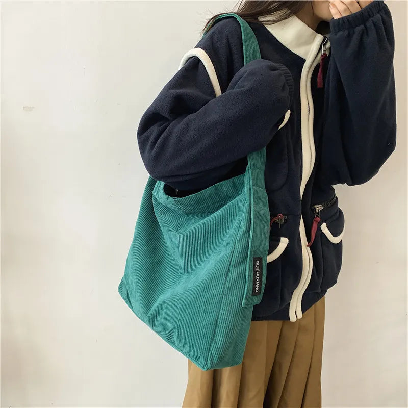 Corduroy Shoulder Bag Large Capacity Tote Messenger Bags
