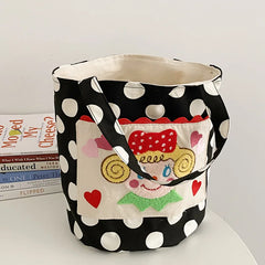 Wave Point Canvas Shoulder Bag Girl Bucket Purse