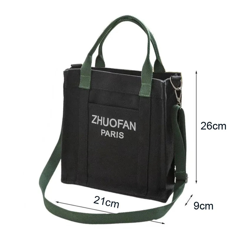 Letter Print Canvas Shoulder Bag Leisure Tote for Students