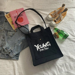 Casual Canvas Satchel Tote Bag with Outer Pocket for Women