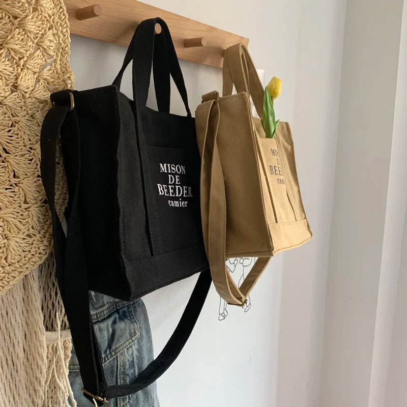 Female Messenger Bags Letter Printing Cloth Tote Bag With Long Shoulder Strap