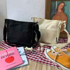 Female Canvas Messenger Bag Student Handbag Magnetic Buckle Open Packet