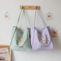 Flower Printed Tote Shoulder Bag Reusable Handbag