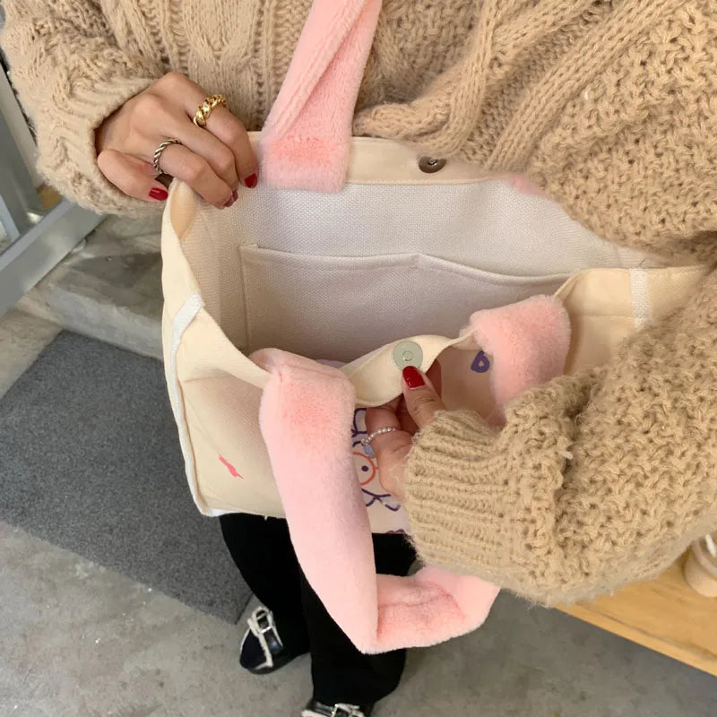 Cartoon Pattern Plush Handbag Women's Tote Bag