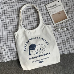 Cartoon Dog Pattern Canvas Tote Bag Eco-Friendly Shopping Bag for Women
